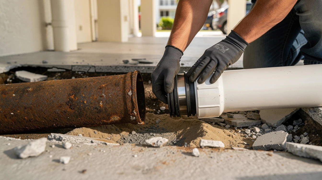 Licensed plumber on a Hallandale Beach job