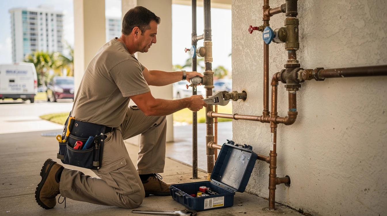 Licensed plumber on a Hallandale Beach job