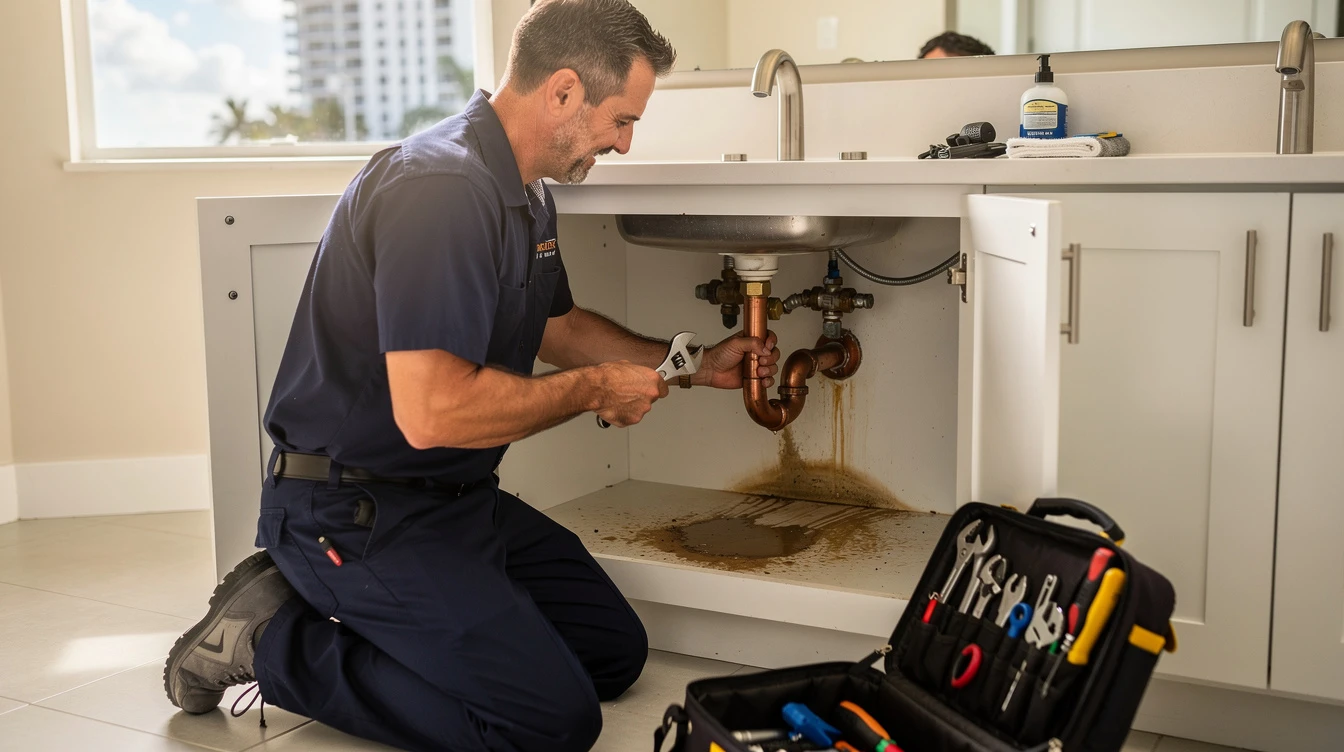 Licensed plumber on a Hallandale Beach job